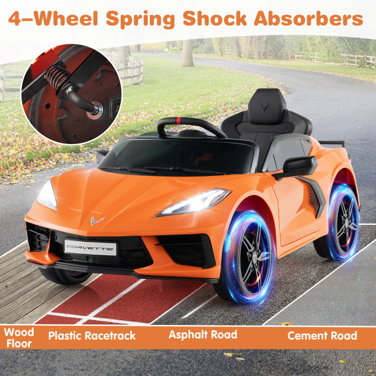 12V Electric Kids Ride On Car Licensed Chevrolet Corvette C8 with Remote Control Ages 3+ Years Old-Orange