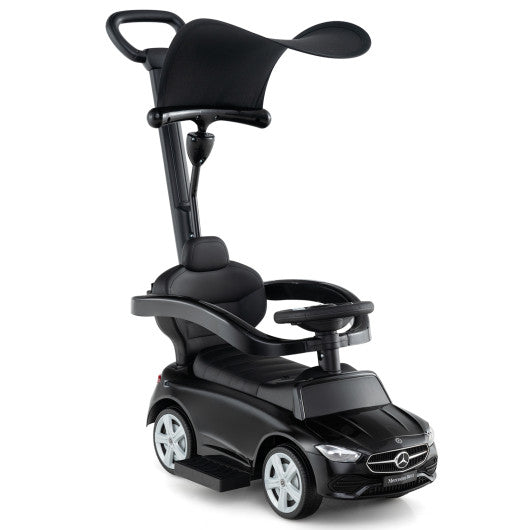 3-in-1 Ride on Push Car Mercedes-Benz Licensed Sliding Car with Canopy-White