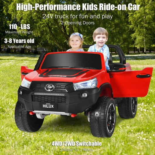 24V Licensed Toyota Hilux Ride On Truck Car 2-Seater 4WD with Remote Painted Red