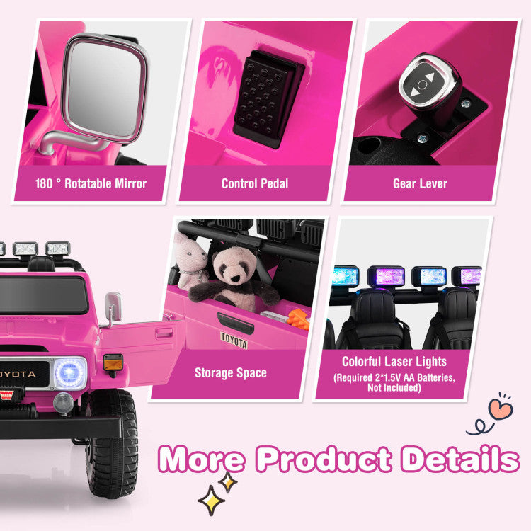 12V 2-Seat Licensed Kids Ride On Toyota FJ40 Car with 2.4G Remote Control-Pink