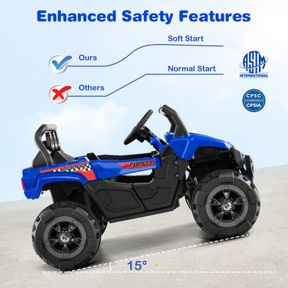 12V Battery Powered Electric Vehicle with Remote Control and 3 Speeds-Blue