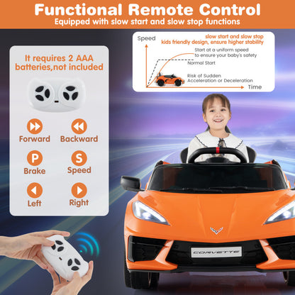 12V Electric Kids Ride On Car Licensed Chevrolet Corvette C8 with Remote Control Ages 3+ Years Old-Orange