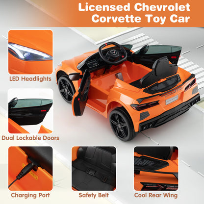 12V Electric Kids Ride On Car Licensed Chevrolet Corvette C8 with Remote Control Ages 3+ Years Old-Orange