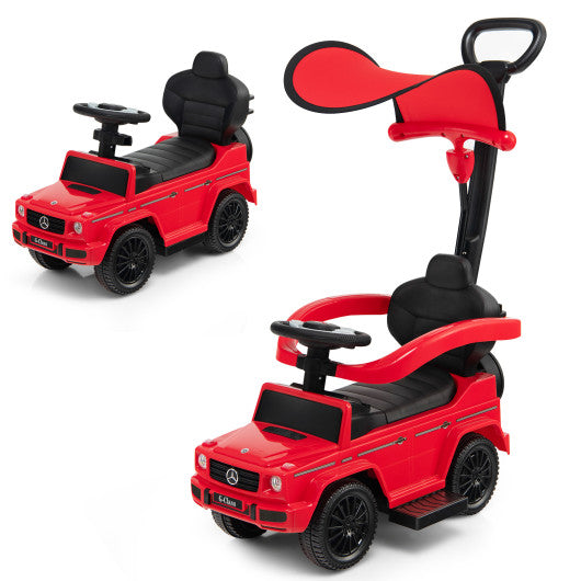 3-In-1 Ride on Push Car Mercedes Benz G350 Stroller Sliding Car with Canopy-Black