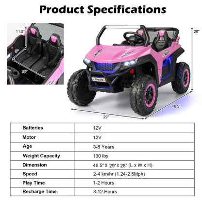 12V 2-Seater Kids Ride on UTV with Slow Start Function Music-Pink