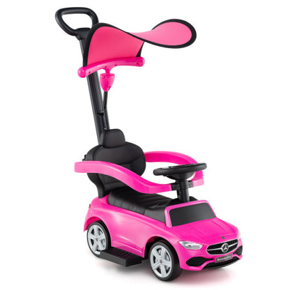 3-in-1 Ride on Push Car Mercedes-Benz Licensed Sliding Car with Canopy-White
