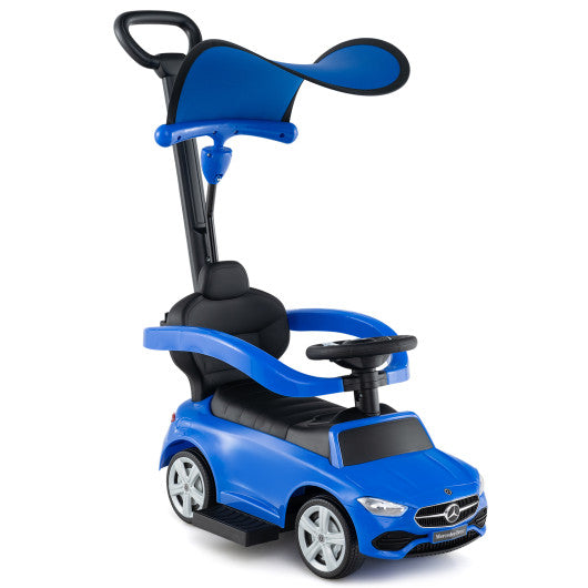 3-in-1 Ride on Push Car Mercedes-Benz Licensed Sliding Car with Canopy-White