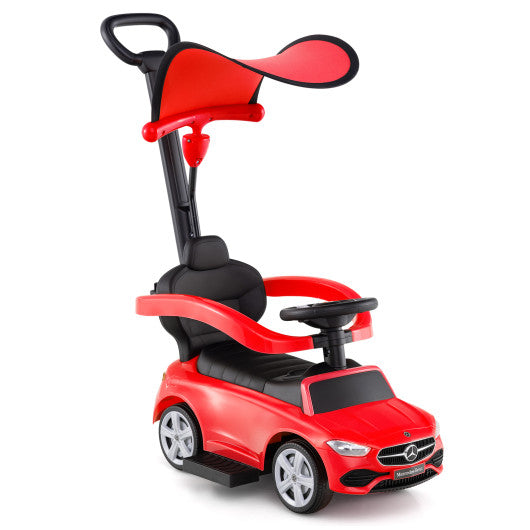 3-in-1 Ride on Push Car Mercedes-Benz Licensed Sliding Car with Canopy-White