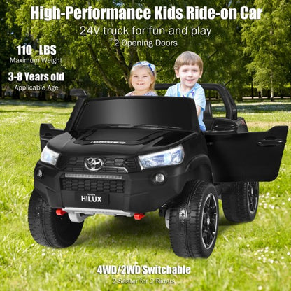 24V Licensed Toyota Hilux Ride On Truck Car 2-Seater 4WD with Remote Painted Black