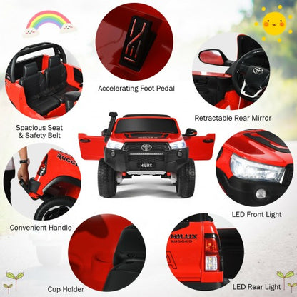 24V Licensed Toyota Hilux Ride On Truck Car 2-Seater 4WD with Remote Painted Red